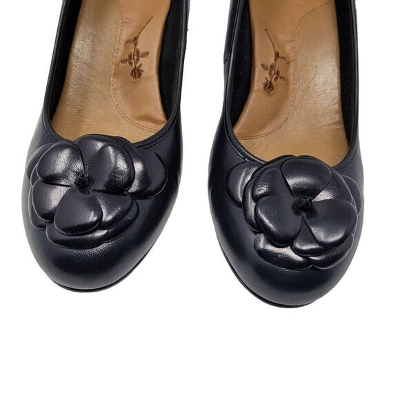 Ross Hommerson Black Leather Pumps 11W Slip On 3D Flower Heels Grannycore - Picture 4 of 11